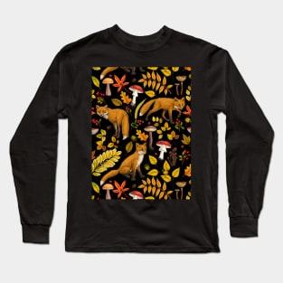 Autumn foxes on black Long Sleeve T-Shirt